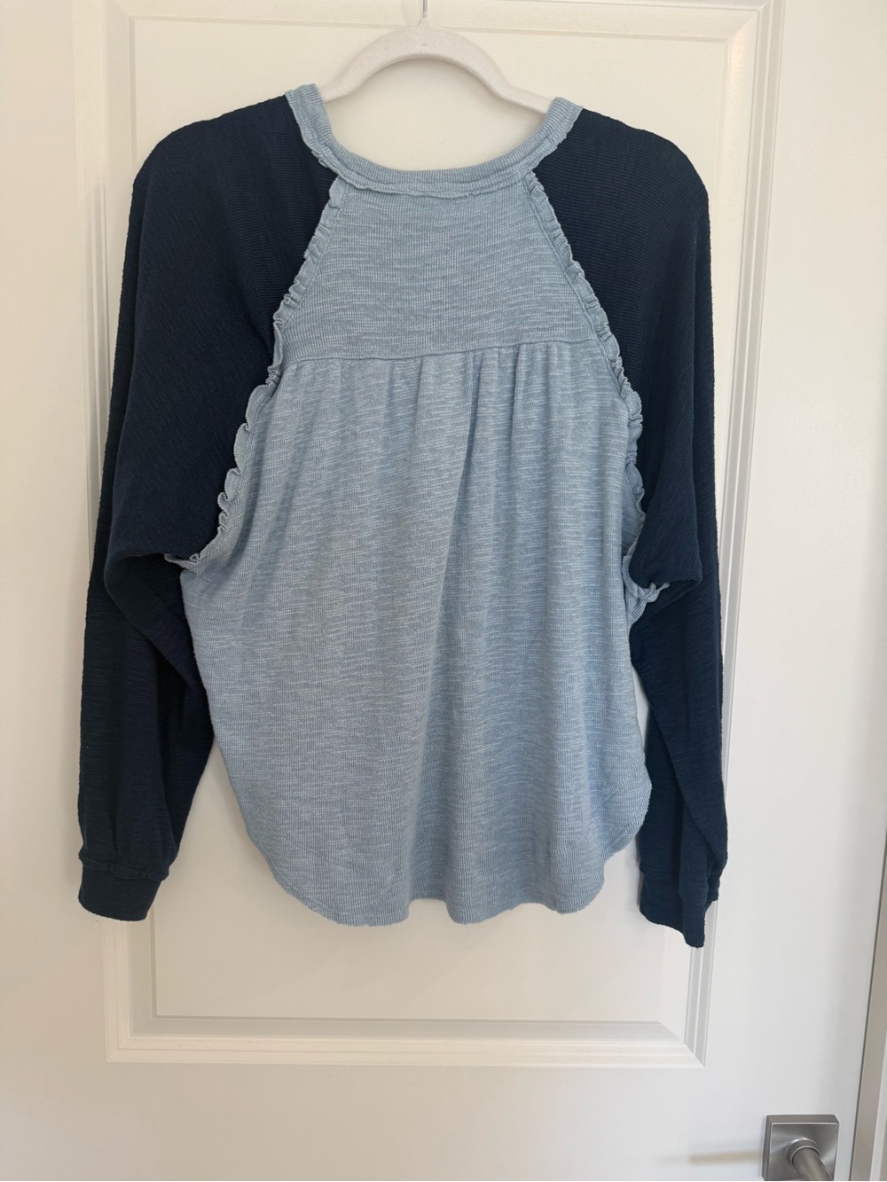 Pilcro Ruffle Raglan Thermal Top-Blue - Picture 3 of 6